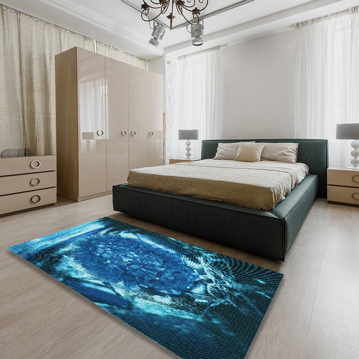 Patterned Deep Sky Blue Rug in a Bedroom, pat109lblu
