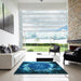 Square Patterned Deep Sky Blue Rug in a Living Room, pat109lblu