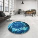 Round Patterned Deep Sky Blue Rug in a Office, pat109lblu