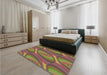 Patterned Brown Red Rug in a Bedroom, pat1090brn