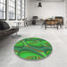 Round Patterned Green Rug in a Office, pat1090grn