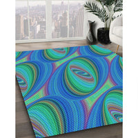 Patterned Dark Turquoise Green Rug, pat1090lblu