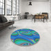 Round Patterned Dark Turquoise Green Rug in a Office, pat1090lblu