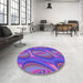 Round Patterned Blue Violet Purple Rug in a Office, pat1090pur