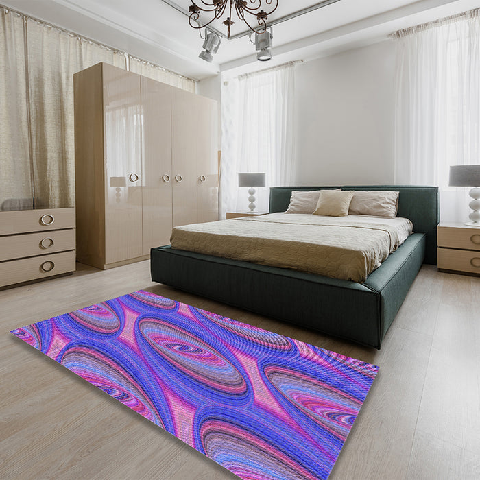 Patterned Blue Violet Purple Rug in a Bedroom, pat1090pur