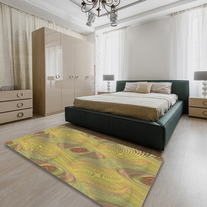 Patterned Light Brown Rug in a Bedroom, pat1091brn