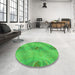 Round Patterned Neon Green Rug in a Office, pat1091grn