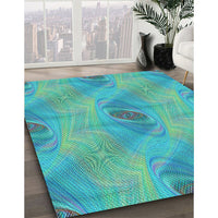 Patterned Bright Turquoise Blue Rug, pat1091lblu