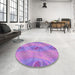 Round Patterned Bright Lilac Purple Rug in a Office, pat1091pur