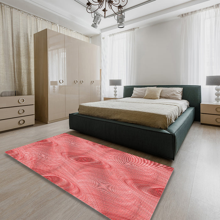 Round Machine Washable Transitional Fire Red Rug in a Office, wshpat1091rd
