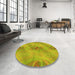 Round Patterned Dark Golden Brown Rug in a Office, pat1091yw