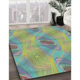 Patterned Light Green Modern Rug in Family Room, pat1091