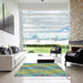 Square Patterned Light Green Modern Rug in a Living Room, pat1091