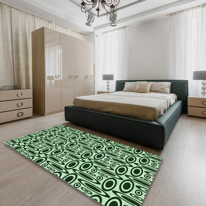 Patterned Light Green Rug in a Bedroom, pat1093grn