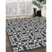 Patterned Charcoal Black Rug in Family Room, pat1093gry