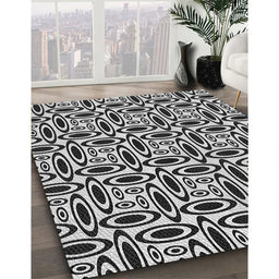 Patterned Charcoal Black Novelty Rug in Family Room, pat1093