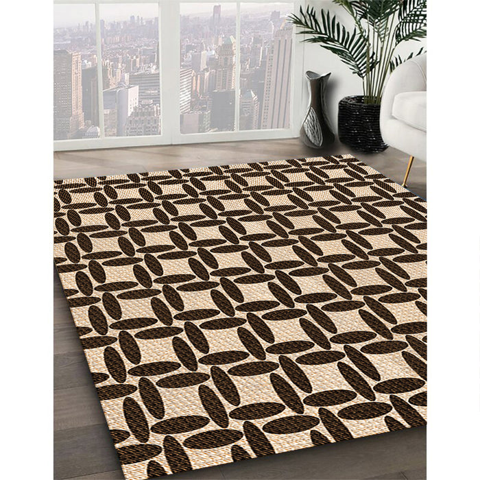 Patterned Black Brown Rug in Family Room, pat1096org