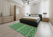 Patterned Dark Forest Green Rug in a Bedroom, pat1098grn