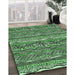 Patterned Dark Forest Green Rug in Family Room, pat1098grn