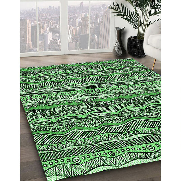 Machine Washable Transitional Dark Forest Green Rug in a Family Room, wshpat1098grn