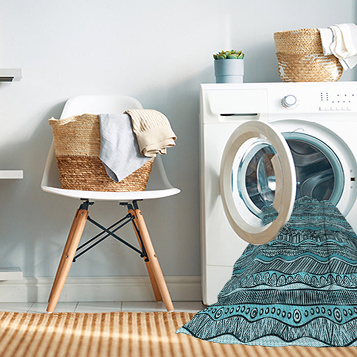 Machine Washable Transitional Deep-Sea Blue Rug in a Washing Machine, wshpat1098lblu