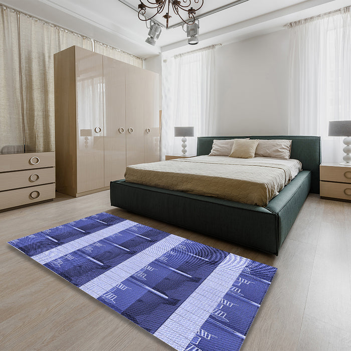 Patterned Sky Blue Rug in a Bedroom, pat1099blu