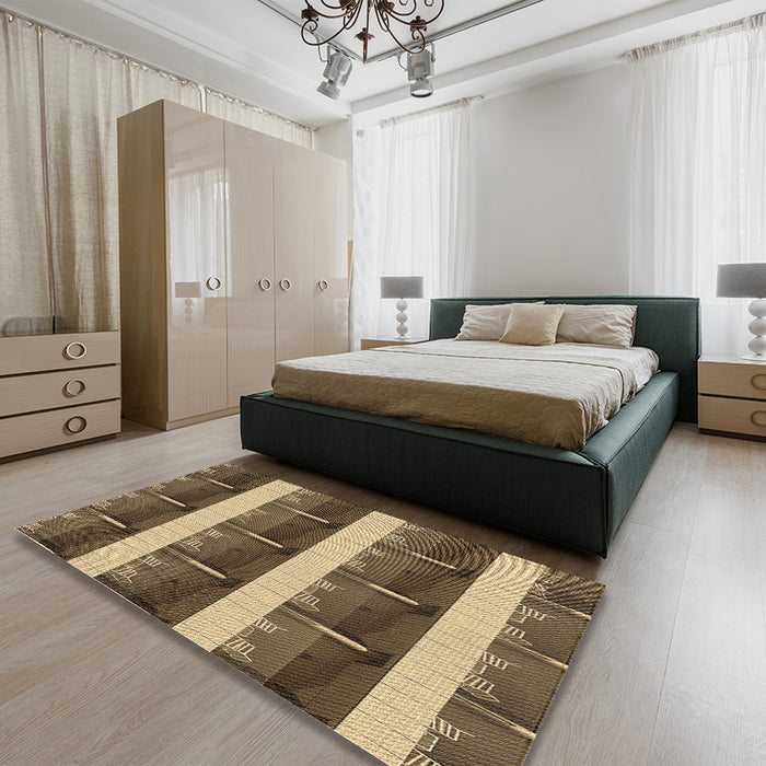 Patterned Metallic Gold Rug in a Bedroom, pat1099brn