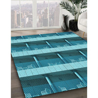 Patterned Teal Green Rug, pat1099lblu