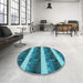 Round Patterned Teal Green Rug in a Office, pat1099lblu