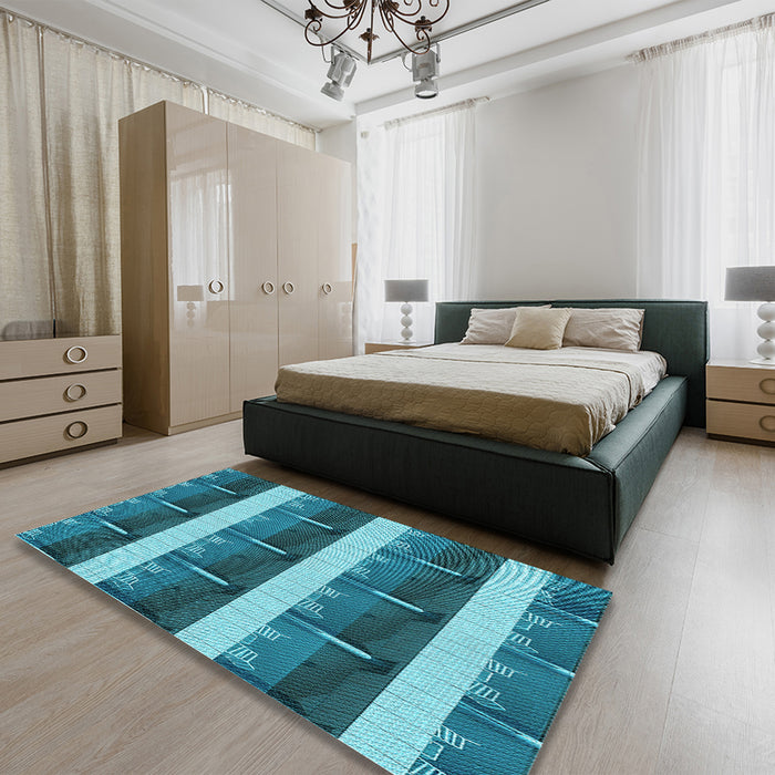 Patterned Teal Green Rug in a Bedroom, pat1099lblu