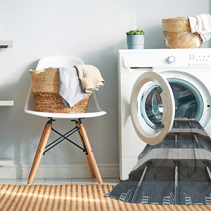 Machine Washable Transitional Dark Gray Black Rug in a Washing Machine, wshpat1099