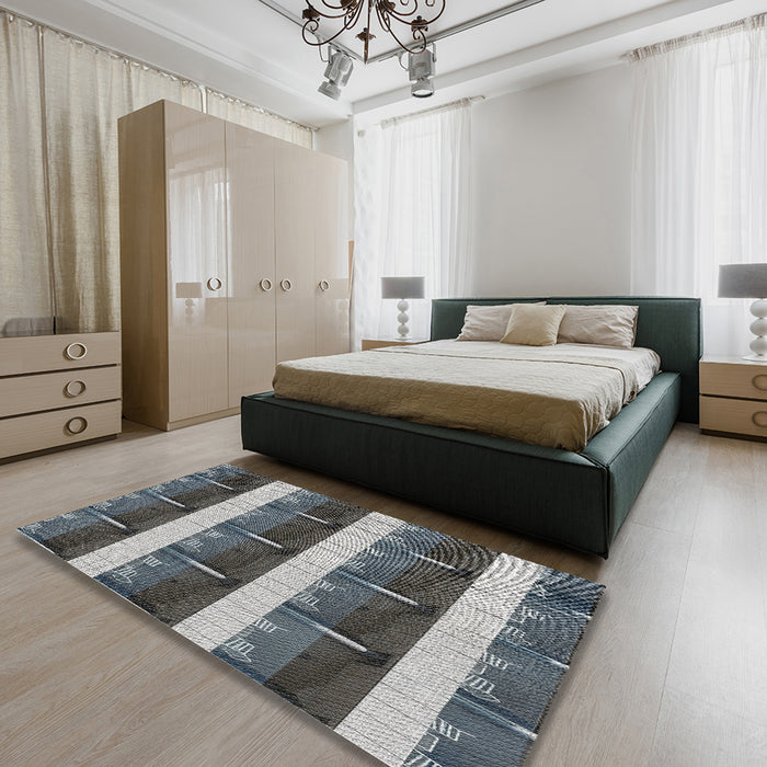 Machine Washable Transitional Dark Gray Black Rug in a Bedroom, wshpat1099