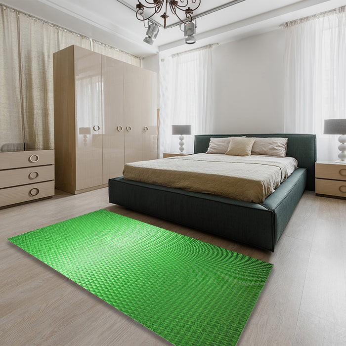 Patterned Neon Green Rug in a Bedroom, pat11grn