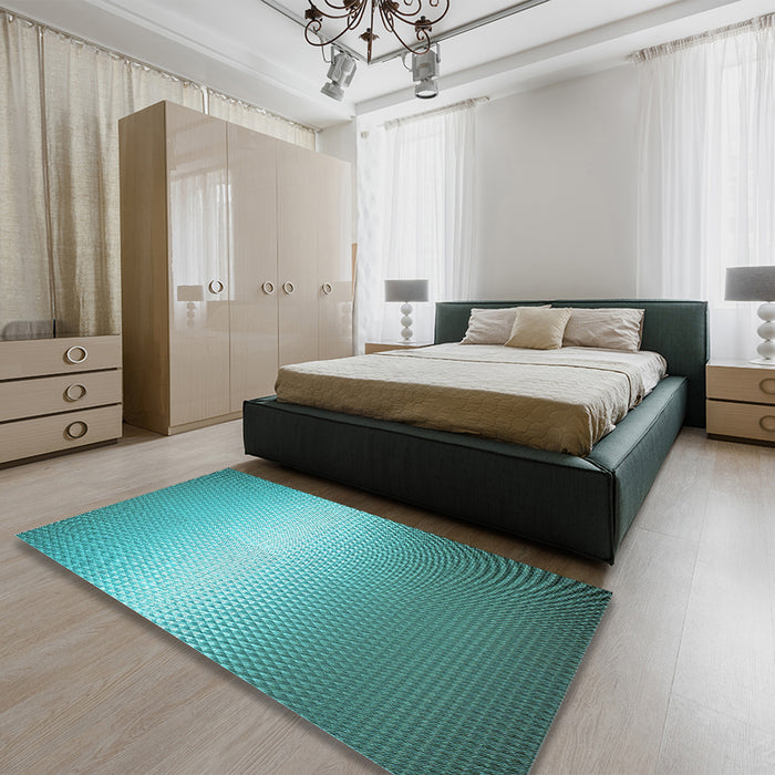 Patterned Dark Cyan Green Rug in a Bedroom, pat11lblu