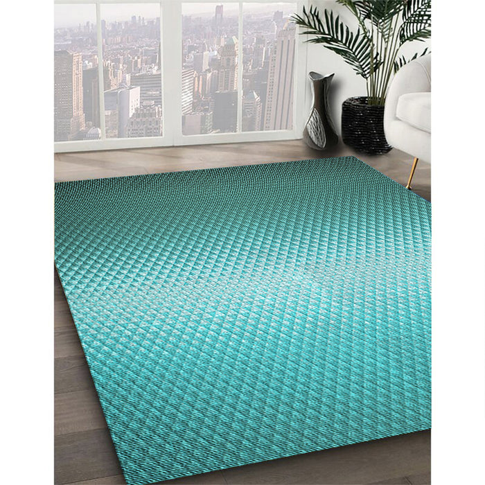 Patterned Dark Cyan Green Rug in Family Room, pat11lblu