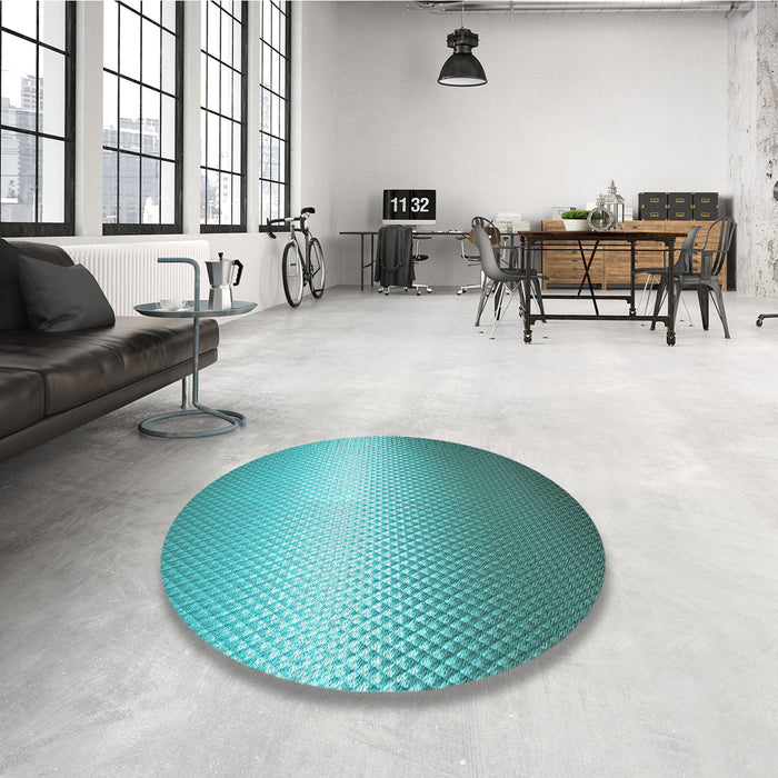 Round Patterned Dark Cyan Green Rug in a Office, pat11lblu