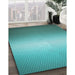 Machine Washable Transitional Dark Cyan Green Rug in a Family Room, wshpat11lblu