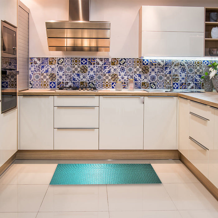 Patterned Dark Cyan Green Rug in a Kitchen, pat11lblu