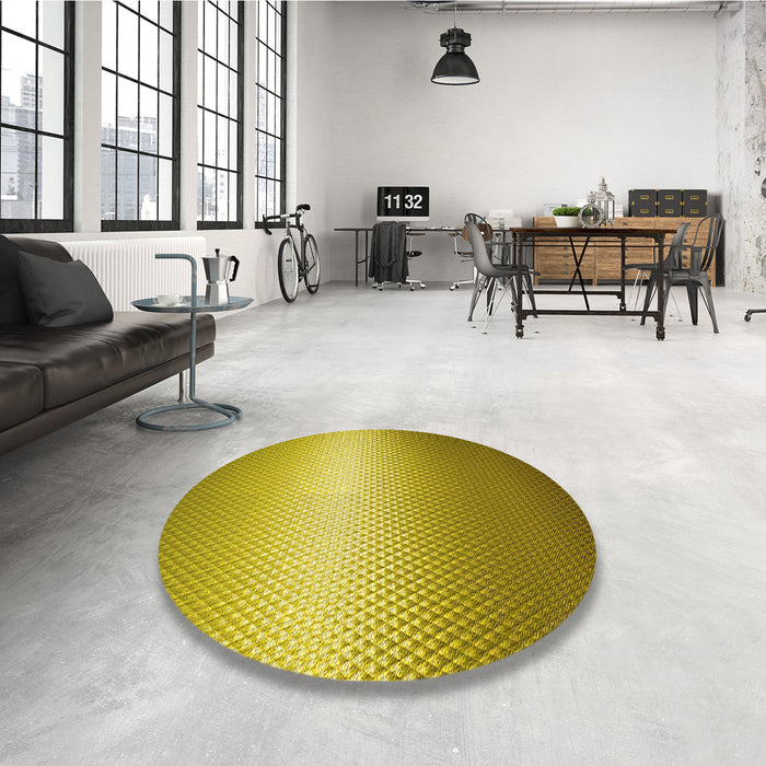Round Patterned Dark Yellow Green Rug in a Office, pat11yw