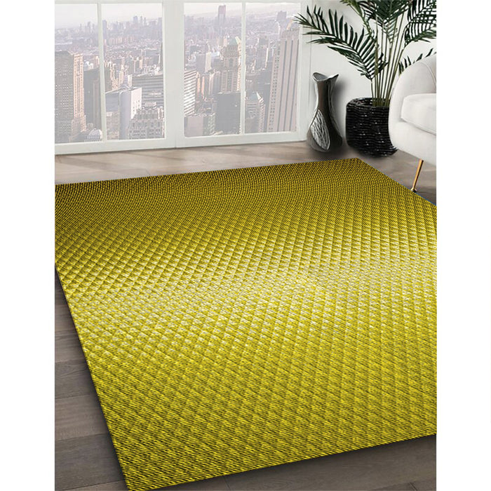 Patterned Dark Yellow Green Rug in Family Room, pat11yw