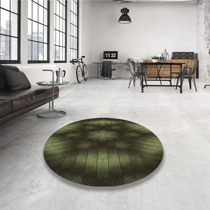 Round Patterned Fern Green Rug in a Office, pat110brn