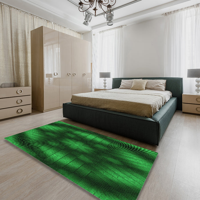 Patterned Deep Emerald Green Rug in a Bedroom, pat110grn