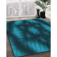 Patterned Dark Turquoise Green Rug, pat110lblu