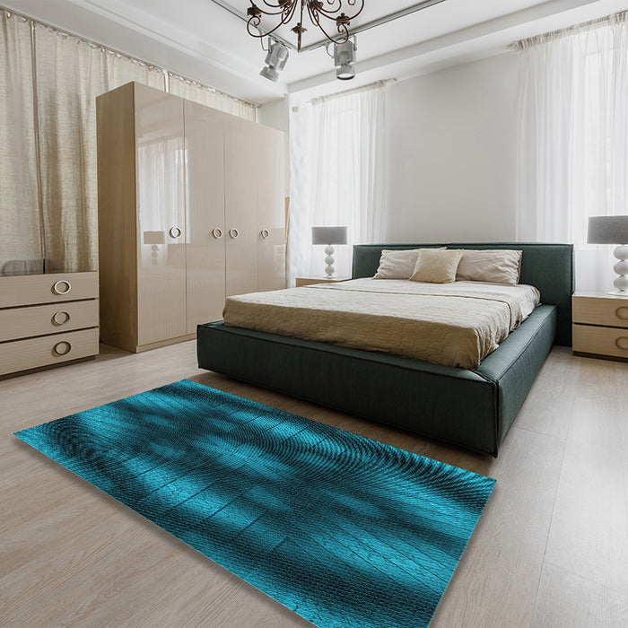 Patterned Dark Turquoise Green Rug in a Bedroom, pat110lblu