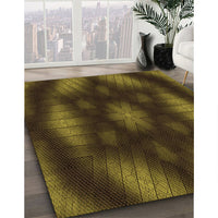 Patterned Dark Yellow Green Rug, pat110org