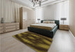 Patterned Dark Yellow Green Rug in a Bedroom, pat110org