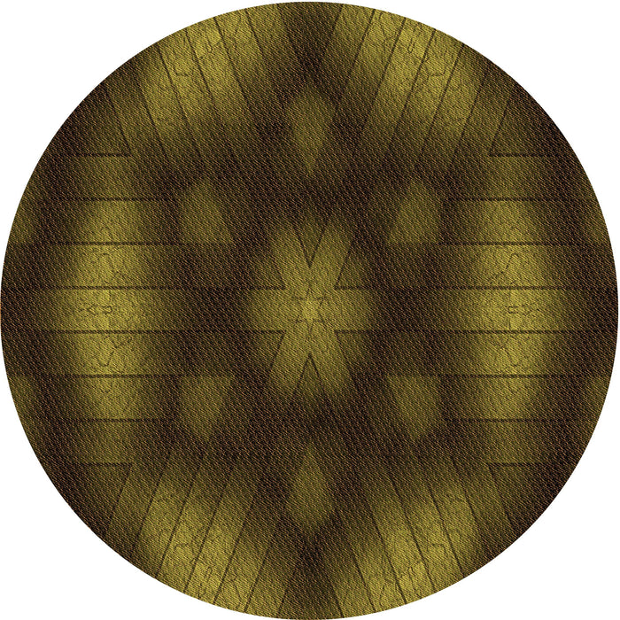 Square Patterned Dark Yellow Green Rug, pat110org