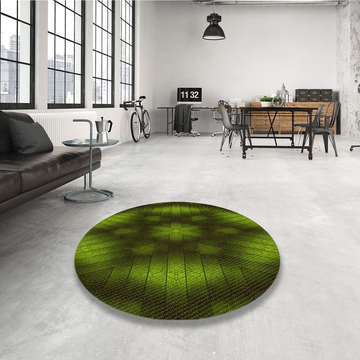 Round Patterned Dark Forest Green Rug in a Office, pat110yw