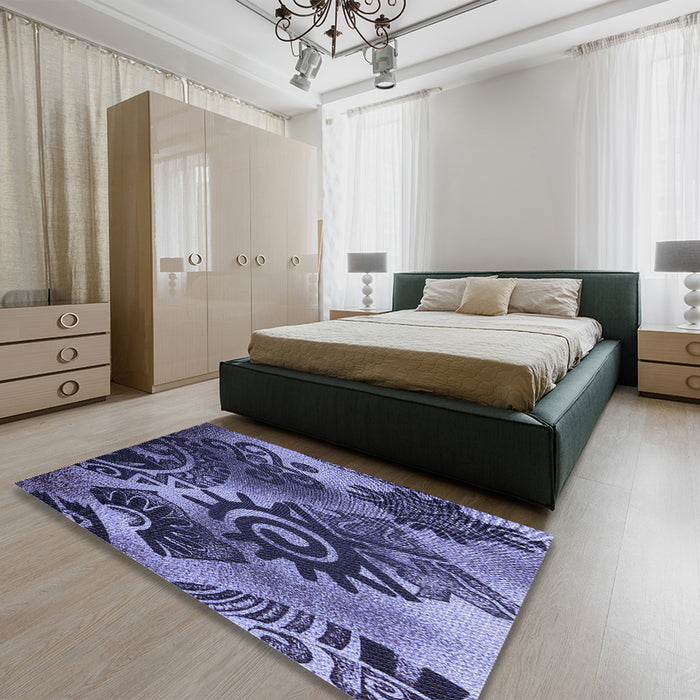 Patterned Blue Rug in a Bedroom, pat1100blu