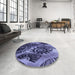 Round Patterned Blue Rug in a Office, pat1100blu